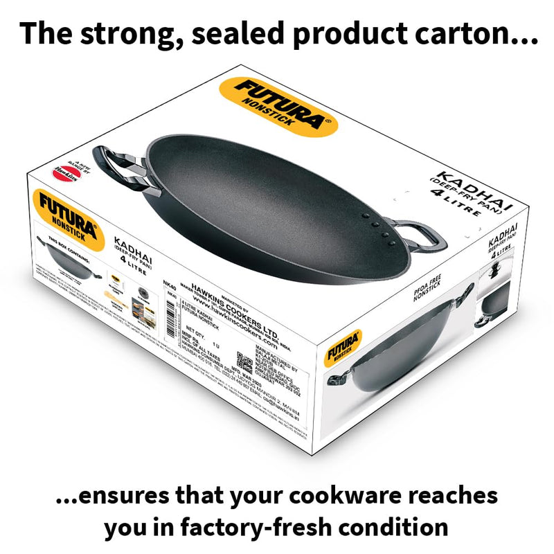 Hawkins Futura 4 Litre Deep Fry Pan, Non Stick Kadai, Round Bottom Kadhai, Big Non Stick Kadai, Black (NK40)