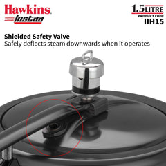 Hawkins 1.5 Litre Instaa Pressure Cooker, Induction Inner Lid Cooker, Tall Body Hard Anodised Baby Cooker, Black (IIH15)