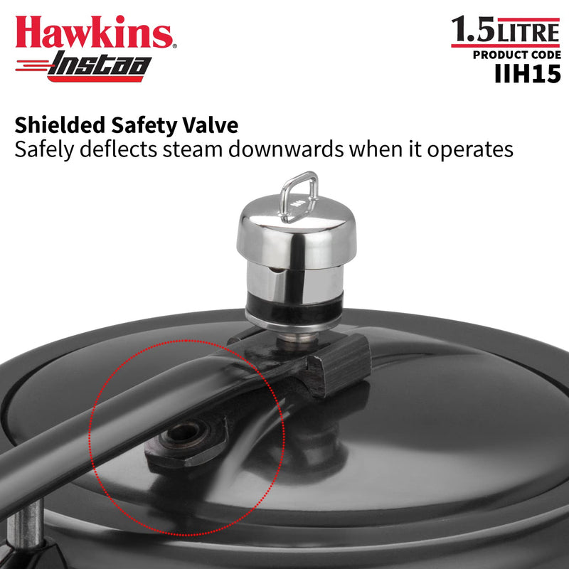 Hawkins 1.5 Litre Instaa Pressure Cooker, Induction Inner Lid Cooker, Tall Body Hard Anodised Baby Cooker, Black (IIH15)