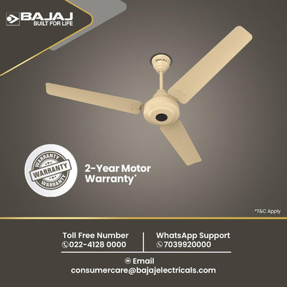 Bajaj Energos 12DC5R 1200 mm Silent BLDC Ceiling Fan|5-StarRated Energy Efficient Ceiling Fans for Home|Remote Control|Upto 65% Energy Saving|High Speed|Silent Operation|2-Yr Warranty Ivory