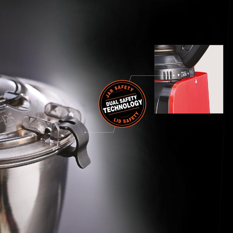 USHA ICHEF 750 Watt Copper Motor Mixer Grinder with 3 SS Jars & Translucent blender PC Jar with fruit filter| Hands Free operation with Dual Safety Lock| 2 Yr Product & 5 Yrs Motor Warranty(Red/Black)