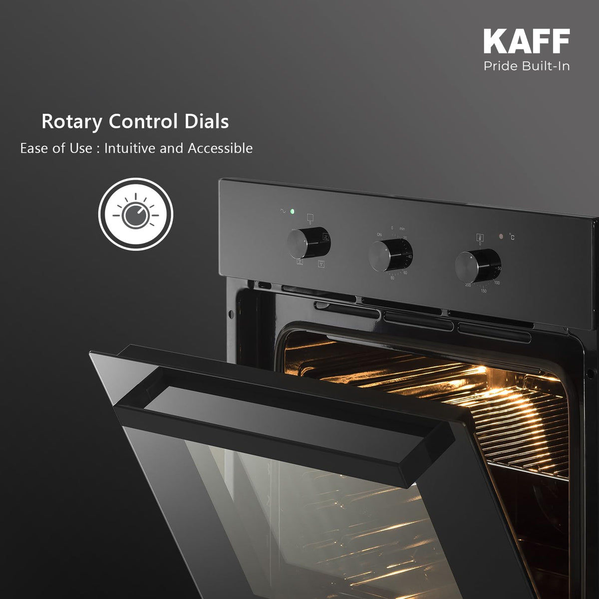 Kaff 80 Litre Built-in Oven with Mechanical Timer | Multi-Functional with Defrost, Internal Cooling Fan and Oven Light |