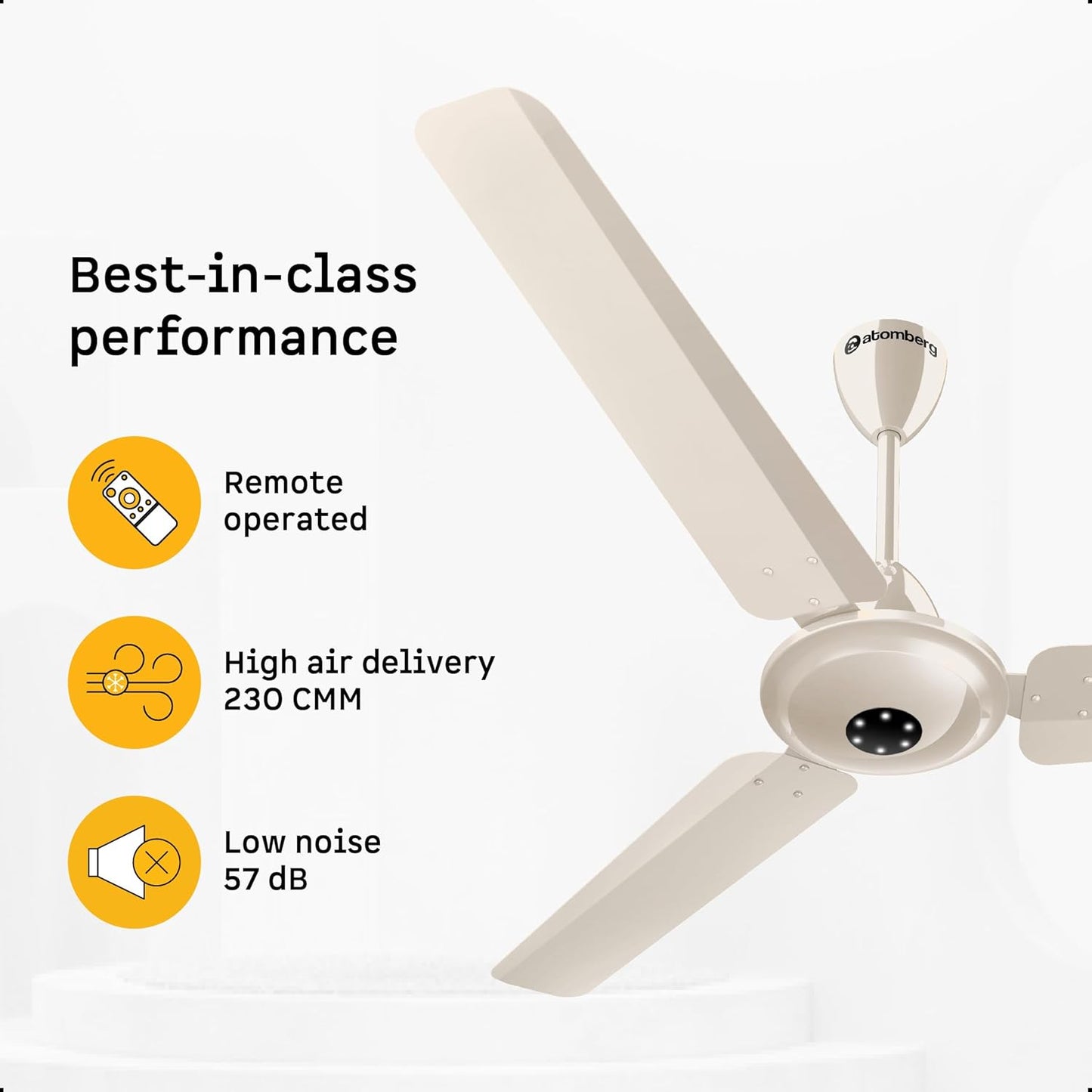 atomberg Efficio Alpha 1200mm India's No.1 BLDC Ceiling Fan with Remote Control | BEE 5 star Rated Energy Efficient Ceiling Fan | High Air Delivery with LED Indicators | 2 Year Warranty| Seasand Ivory