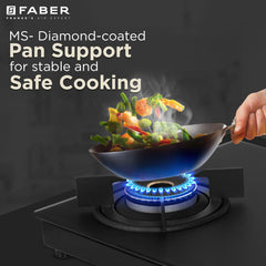 Faber Nebula Black Matt Glass Finish Cooktop |3 Brass Burners - Jumbo, Medium & Small | Manual Ignition| Heavy Pan Suppo