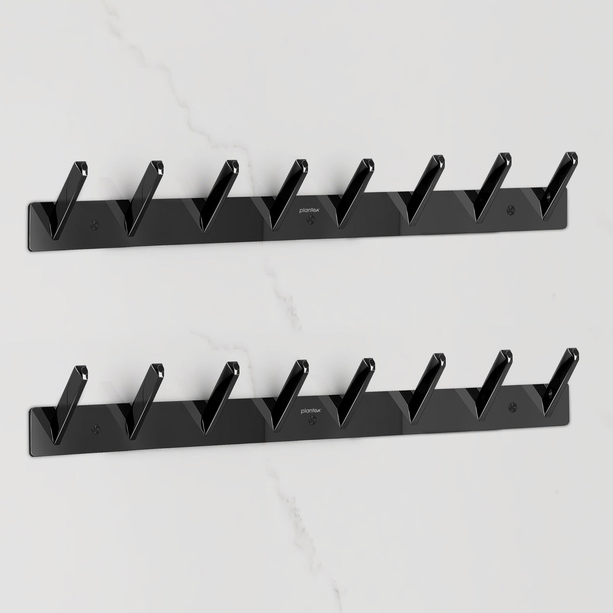 Plantex Wall Hooks for Hanging Cloth/Stainless Steel Towel Hangers/Bathroom Robe Hooks/Door Hangers/Square Wall Hook/Hook Rail for Hanging Keys - 8 Hooks (Pack of 2, PVD Black)