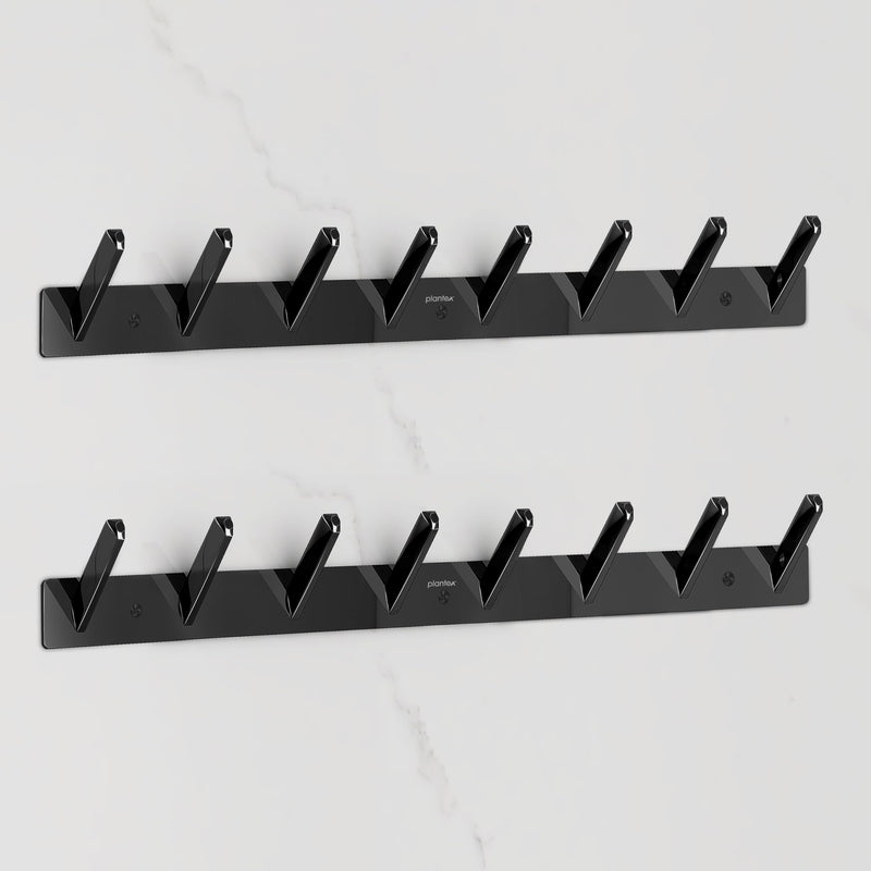Plantex Wall Hooks for Hanging Cloth/Stainless Steel Towel Hangers/Bathroom Robe Hooks/Door Hangers/Square Wall Hook/Hook Rail for Hanging Keys - 8 Hooks (Pack of 2, PVD Black)-1