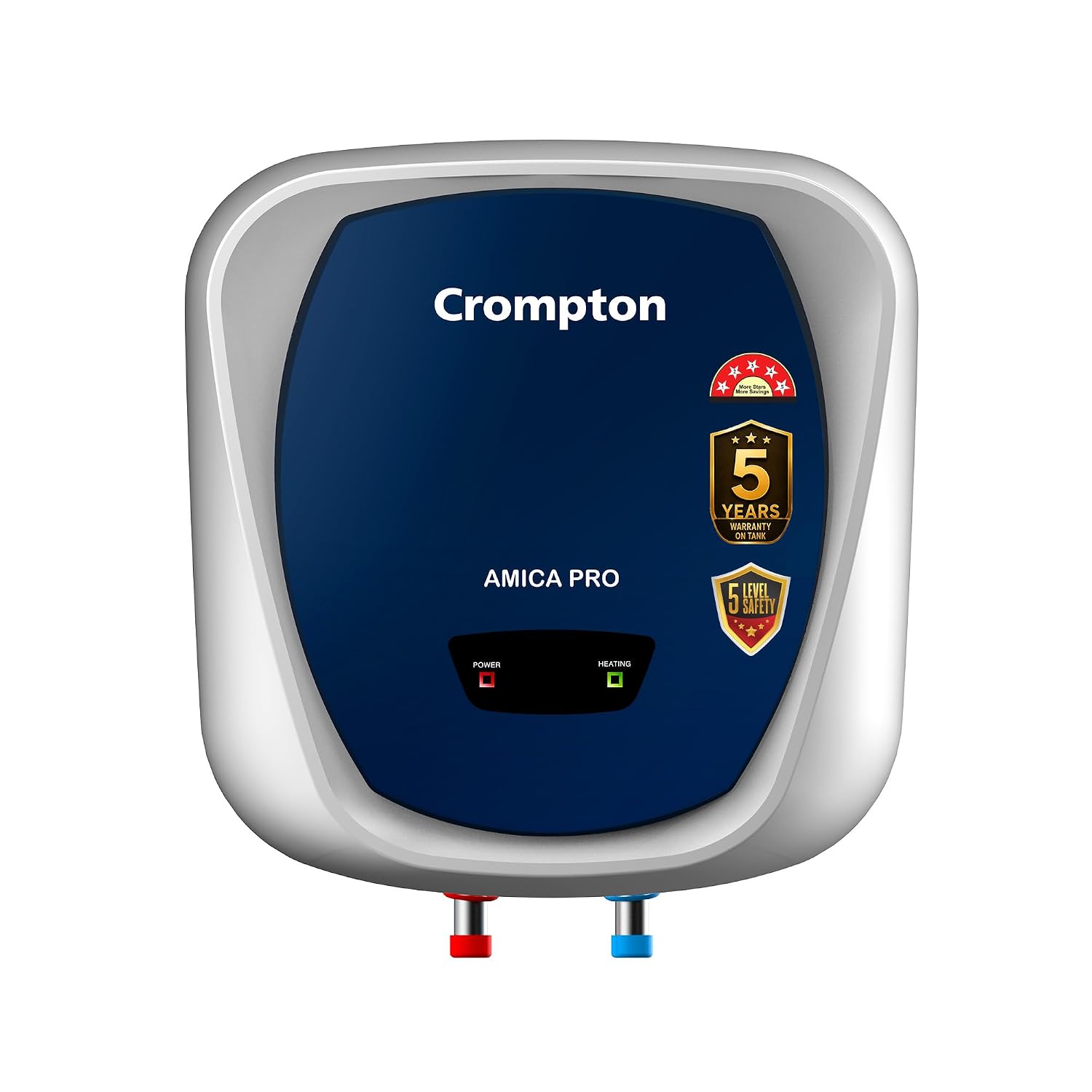 Crompton Amica Pro 25L 5‑Star Storage Water Heater (Geyser) | Glassline Tank for Hard Water | Free Installation | 8 Bar High‑Rise Pressure | 5‑Level Safety | Rust‑Proof Body | 2kW Fast Heating