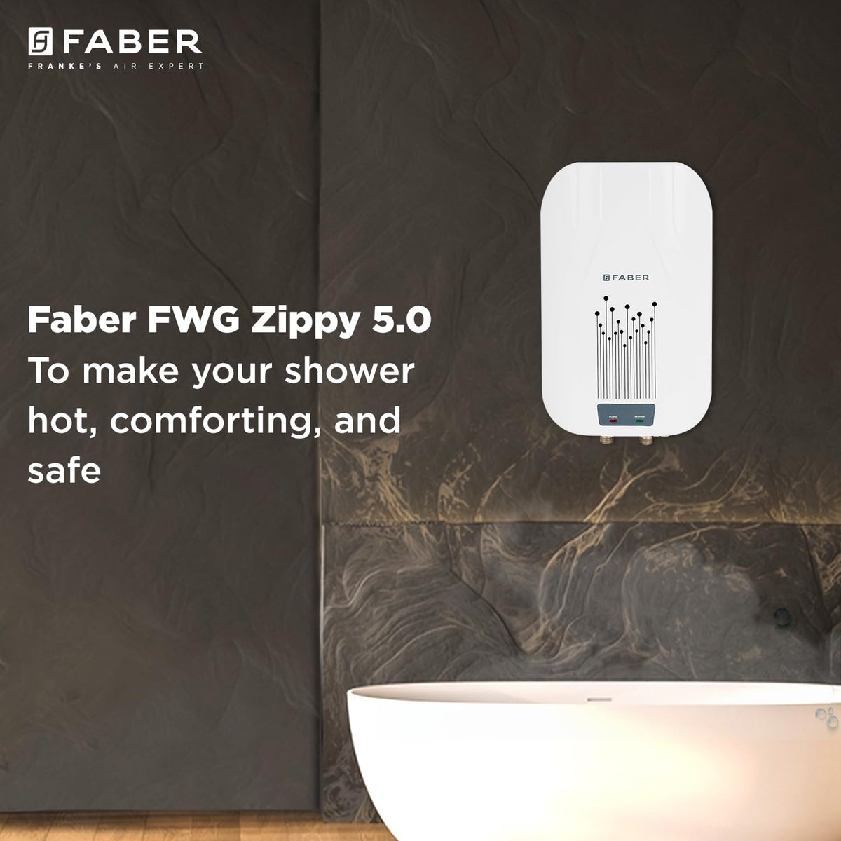 Faber Zippy Instant Geyser 5 Litre| 3000W Powerful Heating | Superior Energy Efficiency | 5Yr Tank, 3Yr Heating Element 