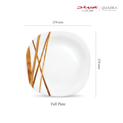 La Opala Diva Quadra Collection Opal Glass Crockery | Full Plate Set of 6 Golden Shades | Square Dinner Plate for Dining & Gifting | Microwave Safe | 100% Vegetarian | Extra Strong | Light & White