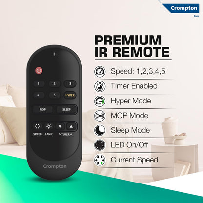 Crompton Energion Niteo 1200 mm BLDC Ceiling Fan | Warm Ambient LED Indicators | Remote Control | BEE 5 Star Energy Rating | Superior Air Delivery | 4 Year Manufacturer Warranty | Ivory