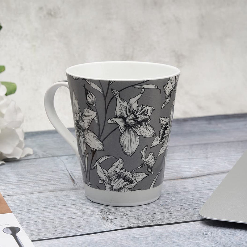 Clay Craft Bute Series Printed Design Ceramic Mug (Blue, Medium, 330ml, CC MM1 BUTE BU408)