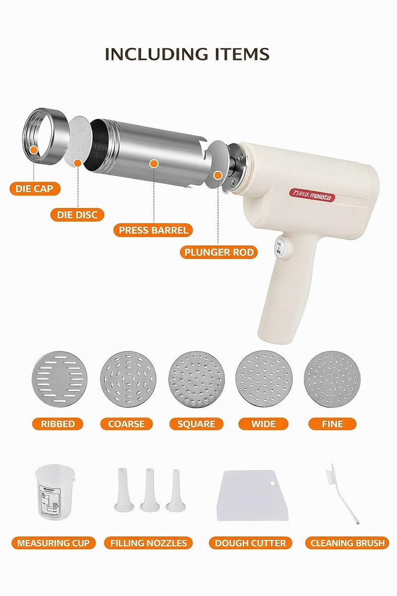 MALATA Pasta Maker Machine with 5 Extrusion Discs | Automatic Noodle Maker for Spaghetti, Ramen, Macaroni & Flat Pasta