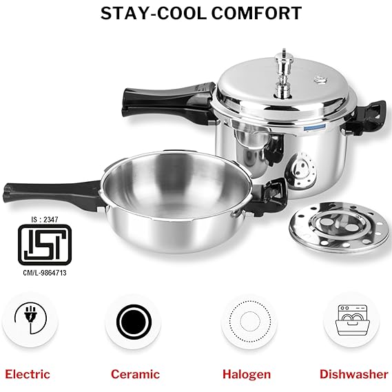 Vinod Platinum Pressure Cooker with Deep Pan Pressure Cooker & Common Lid - 2 pc Combo Set