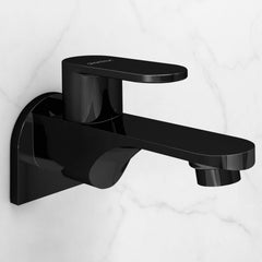 Plantex Pure Brass ORN-202 Long Body Bib Cock for Bathroom with Water Saving Aerator/Wall Mount BibTap with Wall Flange for Bathroom-7 Year Warranty (PVD Black)-1