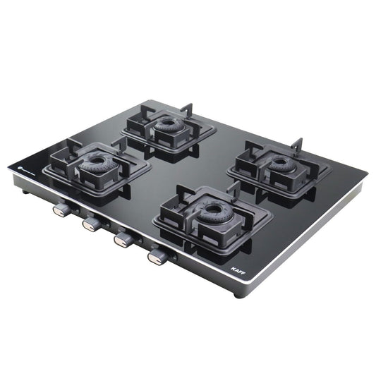 KAFF Gas Stove/Cooktop 4 Burners 63 CM, Black Coated Brass Burners With Auto Electric Ignition, Decorative SS Moulded Strip on All Sides for Edge Protection Black | CTQ634BAI