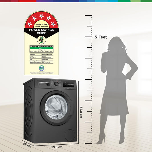 Bosch 8 kg 5 Star Fully-Automatic Front Loading Washing Machine (WAJ2826CIN, Black Grey, AI active water plus, In-Built Heater)