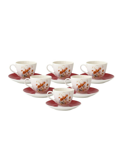 Clay Craft Fine Ceramic King Super Cup & Saucer Set of 12 (6 Cups + 6 Saucers) - 180 ml Each