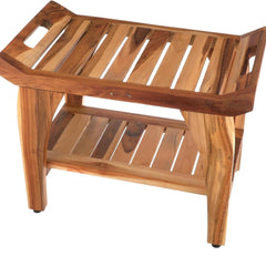Teak Wood Shower Bench - Waterproof, Durable, Compact Spa Stool for Indoor & Outdoor Use - Non-Slip Rubber Feet