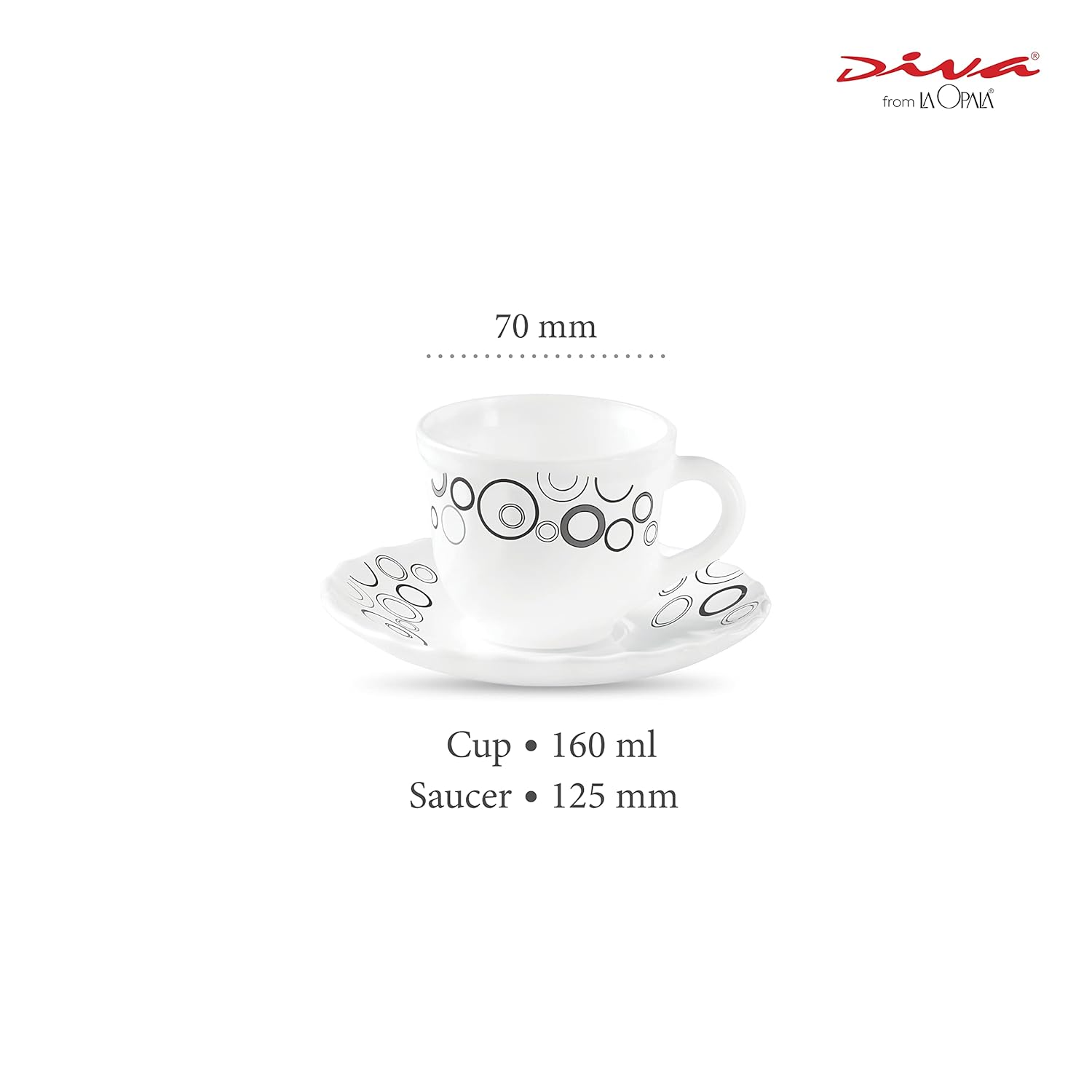 La Opala Diva, Opal Glass Crockery | Cup & Saucer Tulip Regular, Set of 12 | Misty Drops, 160 ml | for Tea & Coffee | Microwave Safe | 100% Vegetarian | Extra Strong | Super Light | Super White