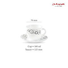 La Opala Diva, Opal Glass Crockery | Cup & Saucer Tulip Regular, Set of 12 | Misty Drops, 160 ml | for Tea & Coffee | Microwave Safe | 100% Vegetarian | Extra Strong | Super Light | Super White