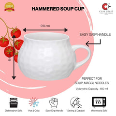 Clay Craft Basics - Ceramic Checkered Hammered Soup Maggie and Noodle Cup, 460ml, 2 Pieces, Multicolour