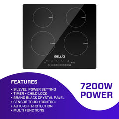 iBELL EMINENCE04 Induction Hob 7200W, 3-YEAR WARRANTY, Spacious cooktop with 9 Power Levels, Touch panel and Toughend Glass Top, [Black]