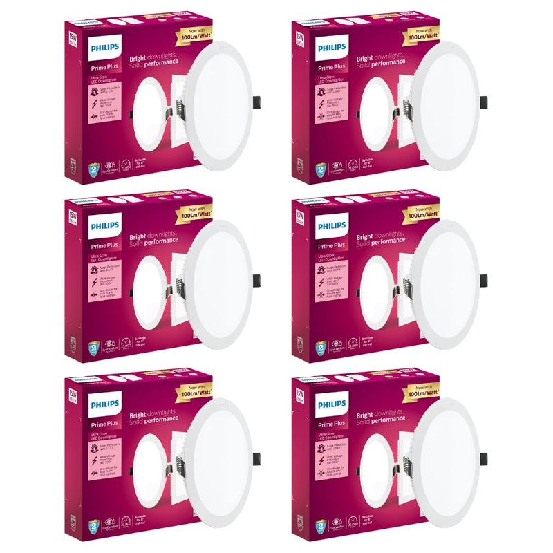 Philips 15W Round AP Plus Ultraglow LED DL (Pack of 6) (Cool Day Light, B0DSZZPC71)
