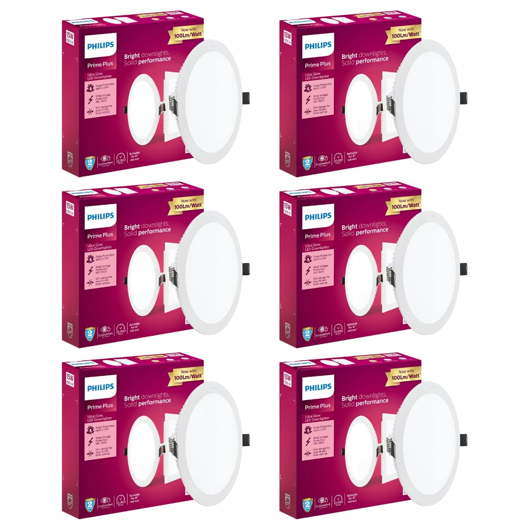 Philips 15W Round AP Plus Ultraglow LED DL (Pack of 6) (Warm White, B0DT12S2W3)