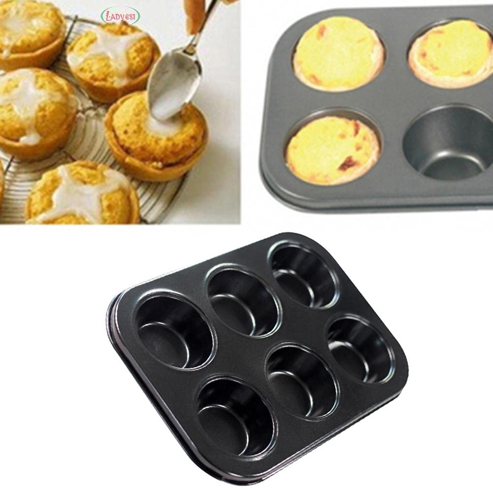 Kosh - Perfect Baking Tools for Beginners or Experts - Bakeware Moulds Non-Stick Teflon Coated 6 Cup Muffin Tray Carbon Steel Cake Mold/Baking Tray/Tin/Pan - 6 Cup Muffin Tray