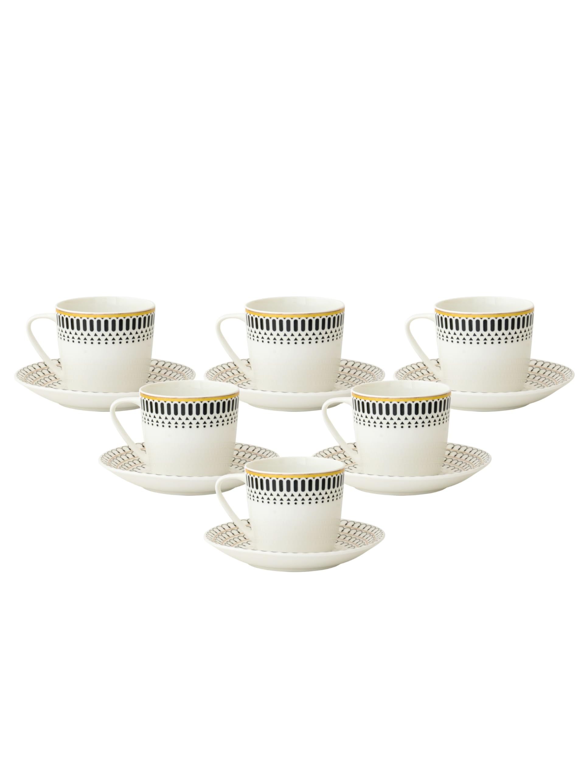 Clay Craft Fine Ceramic Printed Tea/Coffee Cup and Saucer Set of 12 (6 Cups + 6 Saucers) - 180 ml Each (Pink)