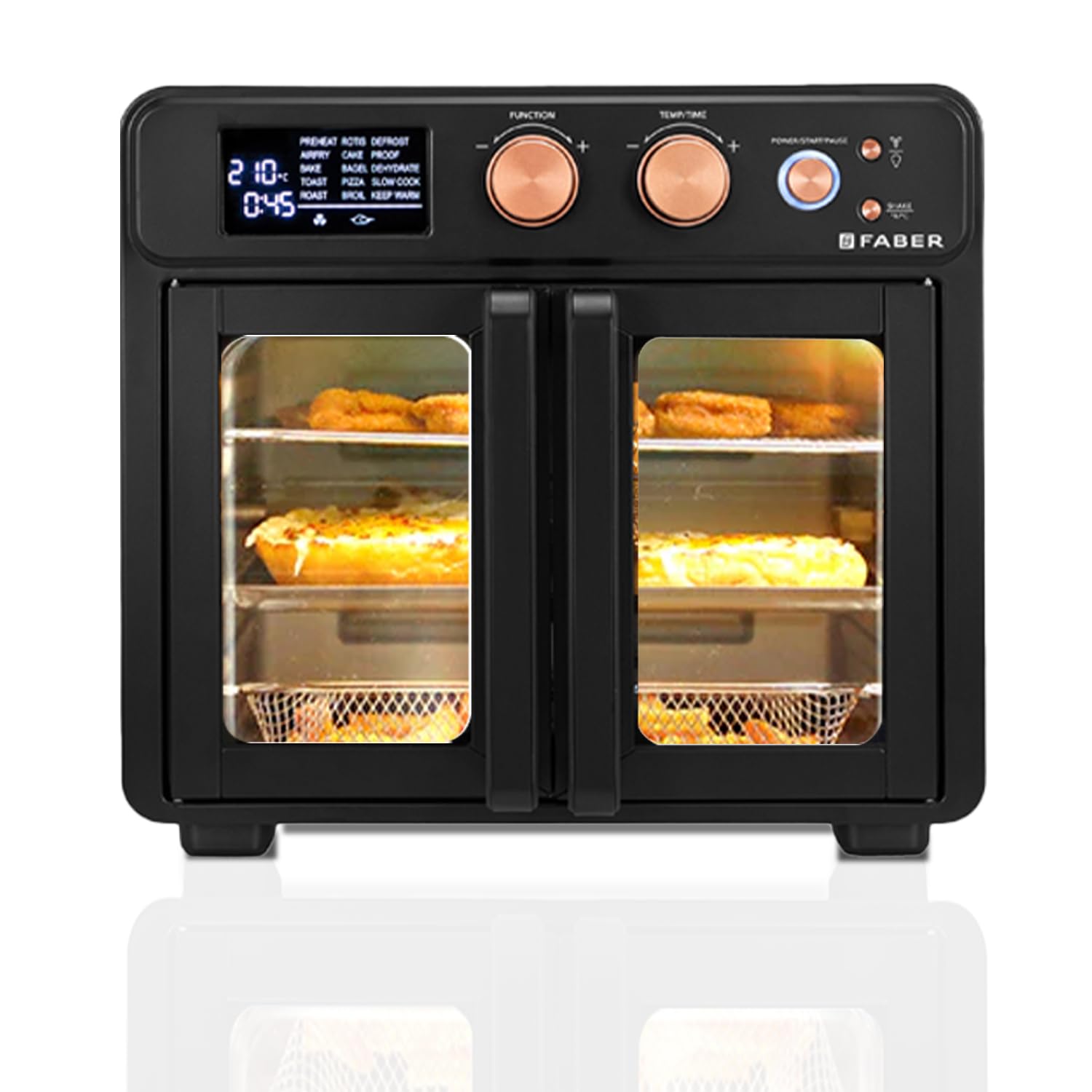 Faber 20 liter 1500 Watts Air Fryer Oven|Fry, Bake, Roast, Toast, Defrost, Grill, Reheat & Broil|85% Less Oil|Temperature & Timer Control, Preset Cooking Options, Convection Function, Auto-Off|(Black)
