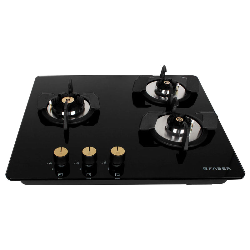 Faber Hob/Hobtop 4 Brass Burner Auto Electric Ignition Glass Top (Maxus HT784 CRS BR CI AI) Black, Glass and Mild Steel