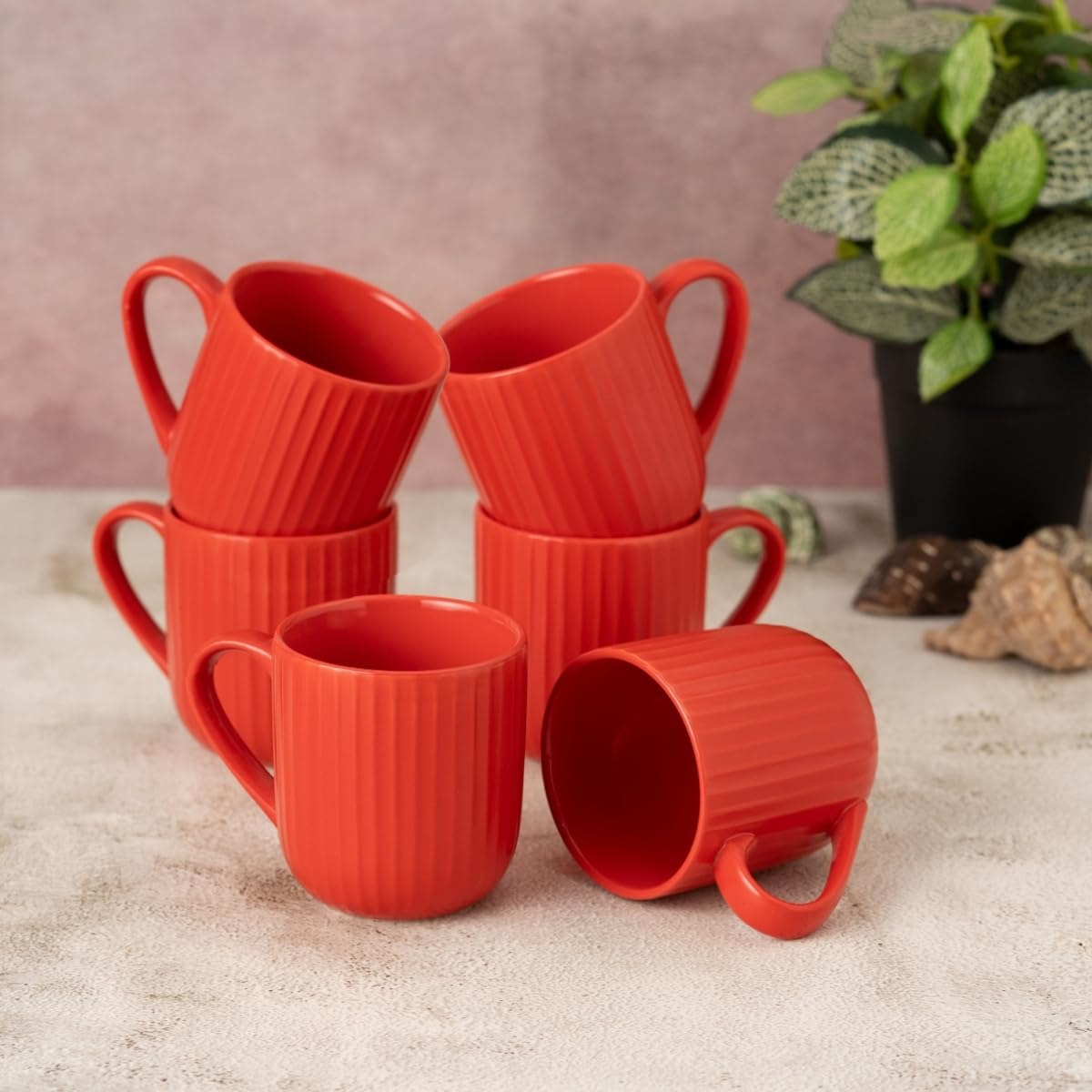Clay Craft Fine Ceramic Linea Red Cups & Saucer, Set of 12, Cups for Tea & Coffee, Gift Set, Elegant Design for Home and Kitchen and Can Be Gifted to Your Loved Ones On Any Occassions