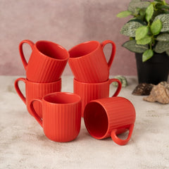 Clay Craft Fine Ceramic Linea Red Cups & Saucer, Set of 12, Cups for Tea & Coffee, Gift Set, Elegant Design for Home and Kitchen and Can Be Gifted to Your Loved Ones On Any Occassions