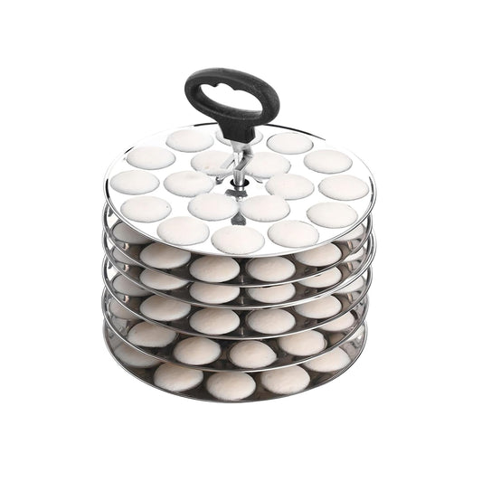 Next Future 5-Star Stainless Steel Mini Idli Plates set of 6 | Mini Idli Stand | Mini Idli Maker Stand with 108 Idli Kulis, High Polish with Rod Picker Handle (6 Plates)