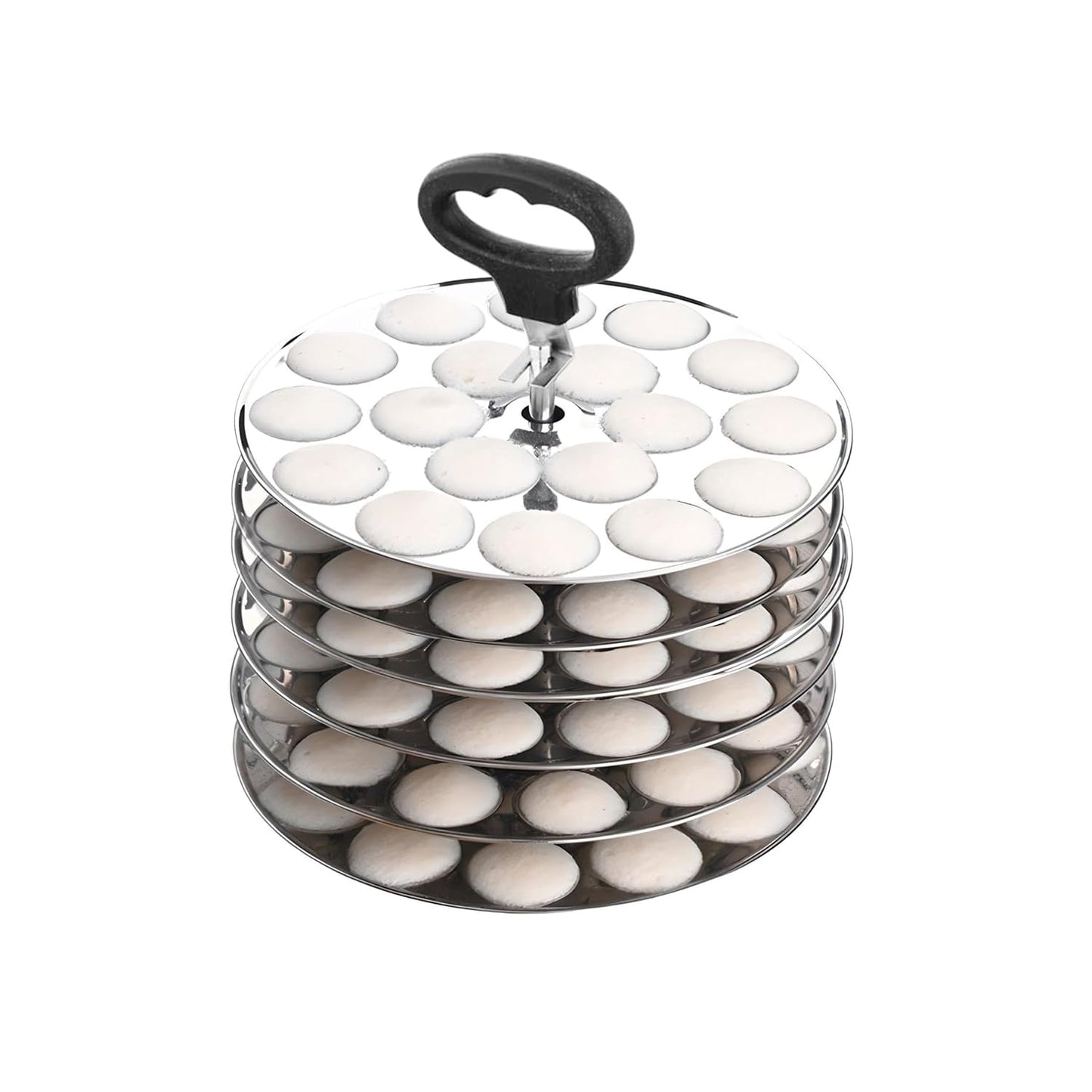 Next Future 5-Star Stainless Steel Mini Idli Plates set of 6 | Mini Idli Stand | Mini Idli Maker Stand with 108 Idli Kulis, High Polish with Rod Picker Handle (6 Plates)