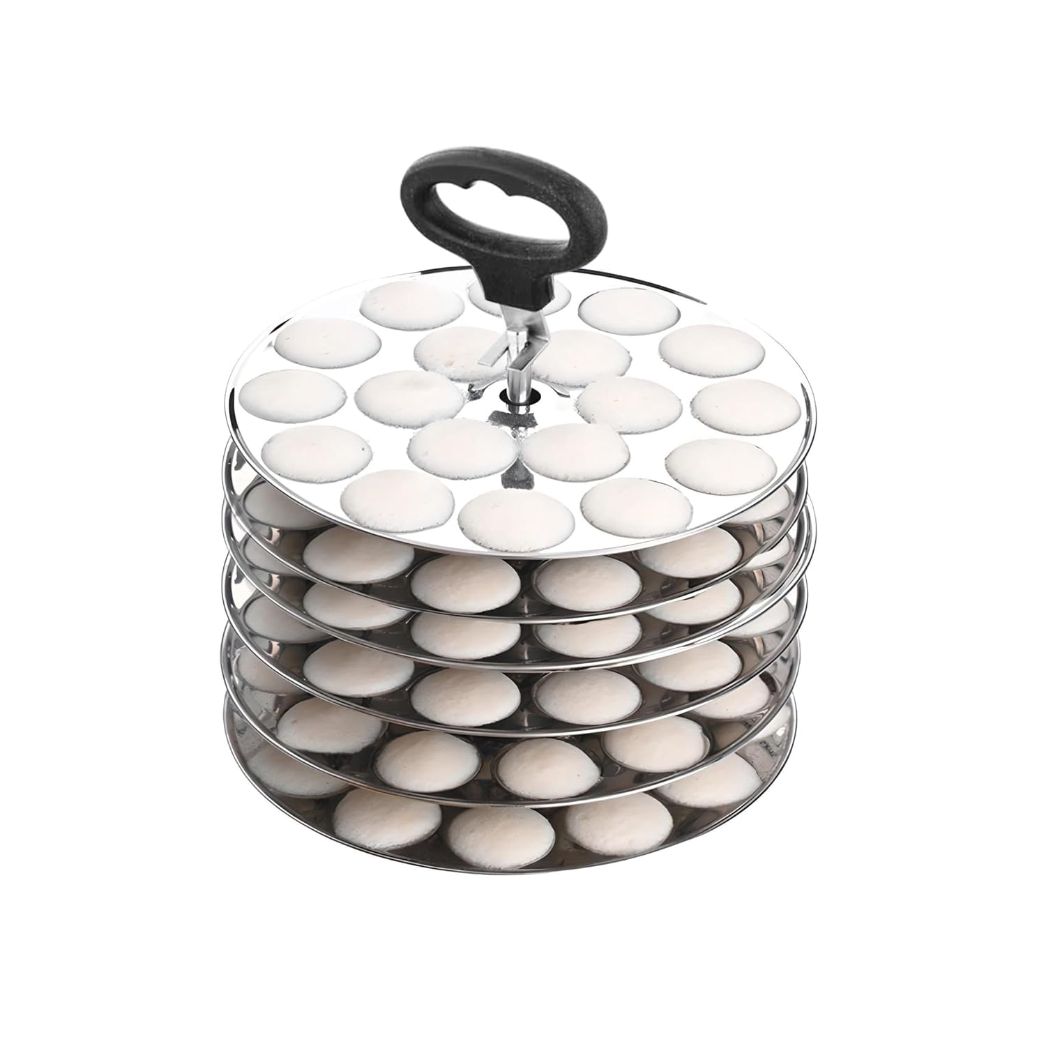 Next Future 5-Star Stainless Steel Mini Idli Plates set of 6 | Mini Idli Stand | Mini Idli Maker Stand with 108 Idli Kulis, High Polish with Rod Picker Handle (6 Plates)