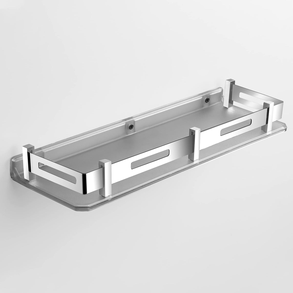 Plantex Unbreakable Plastic Bathroom Shelf for Wall/Kitchen Wall Shelf with Stainless Steel Railing/Living Room Multipurpose Wall Mounted Shelf (Transparent)-5