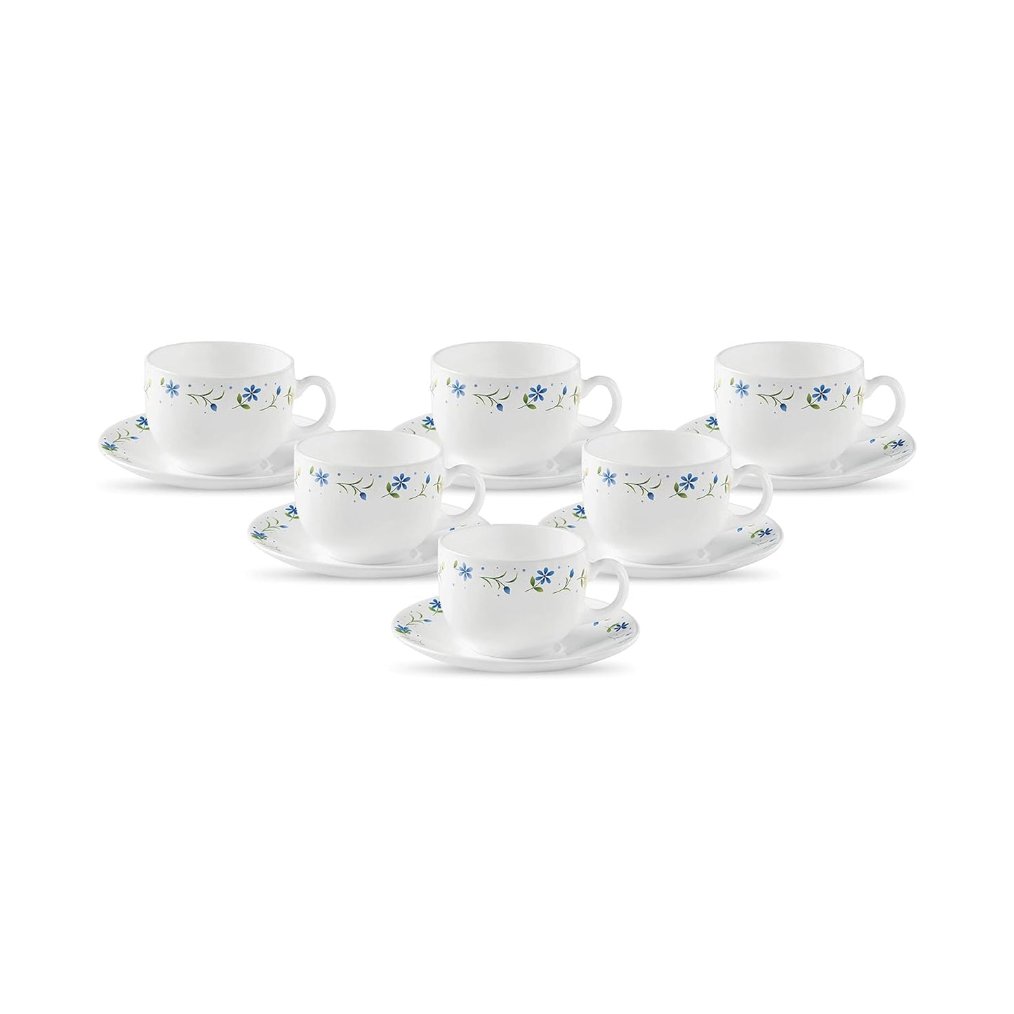 La Opala Diva, Opal Glass Crockery | Cup & Saucer Iris Regular, Set of 12 | Twilight Bouquet, 160 ml | for Tea & Coffee | Microwave Safe | 100% Vegetarian | Extra Strong | Super Light | Super White