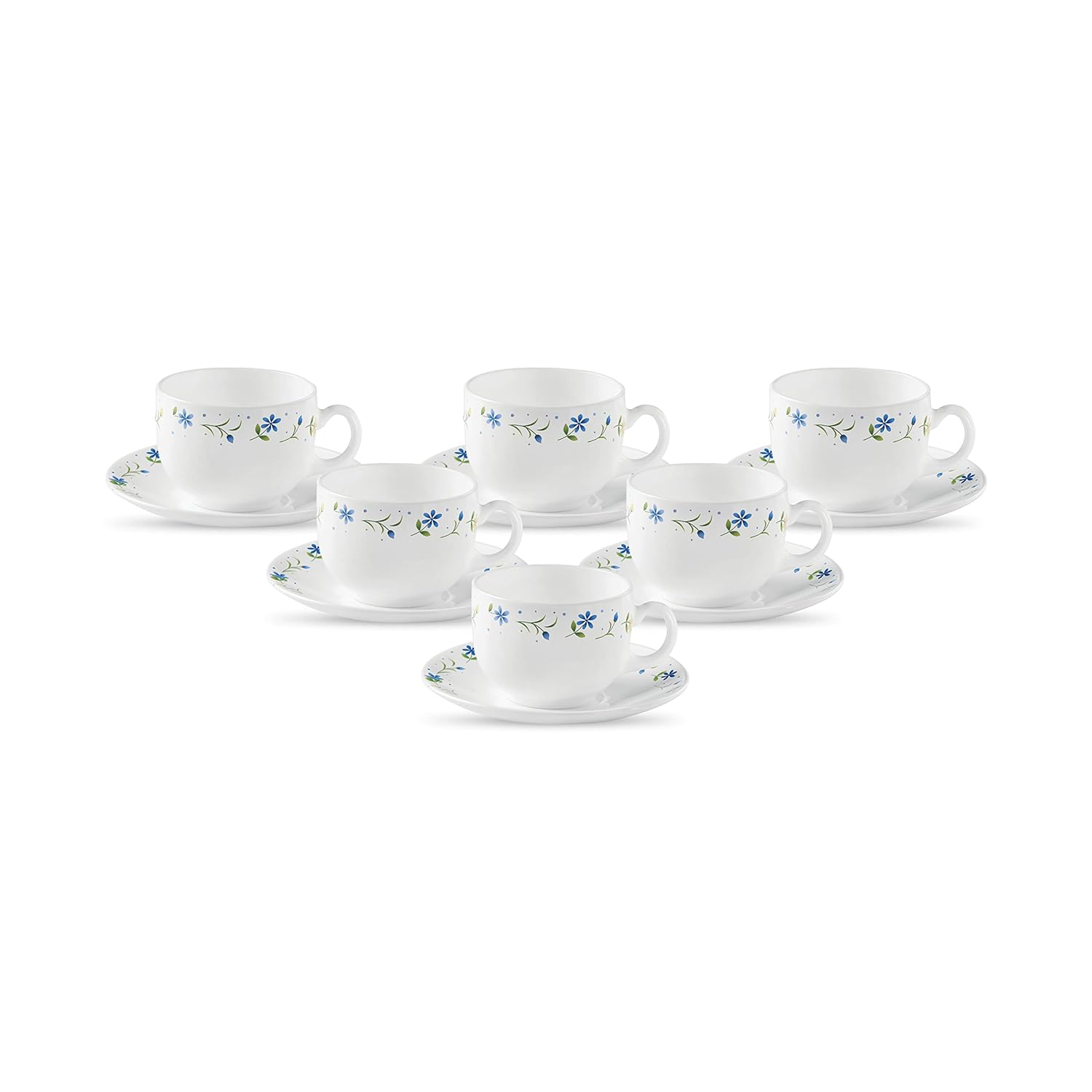 La Opala Diva, Opal Glass Crockery | Cup & Saucer Iris Regular, Set of 12 | Twilight Bouquet, 160 ml | for Tea & Coffee | Microwave Safe | 100% Vegetarian | Extra Strong | Super Light | Super White