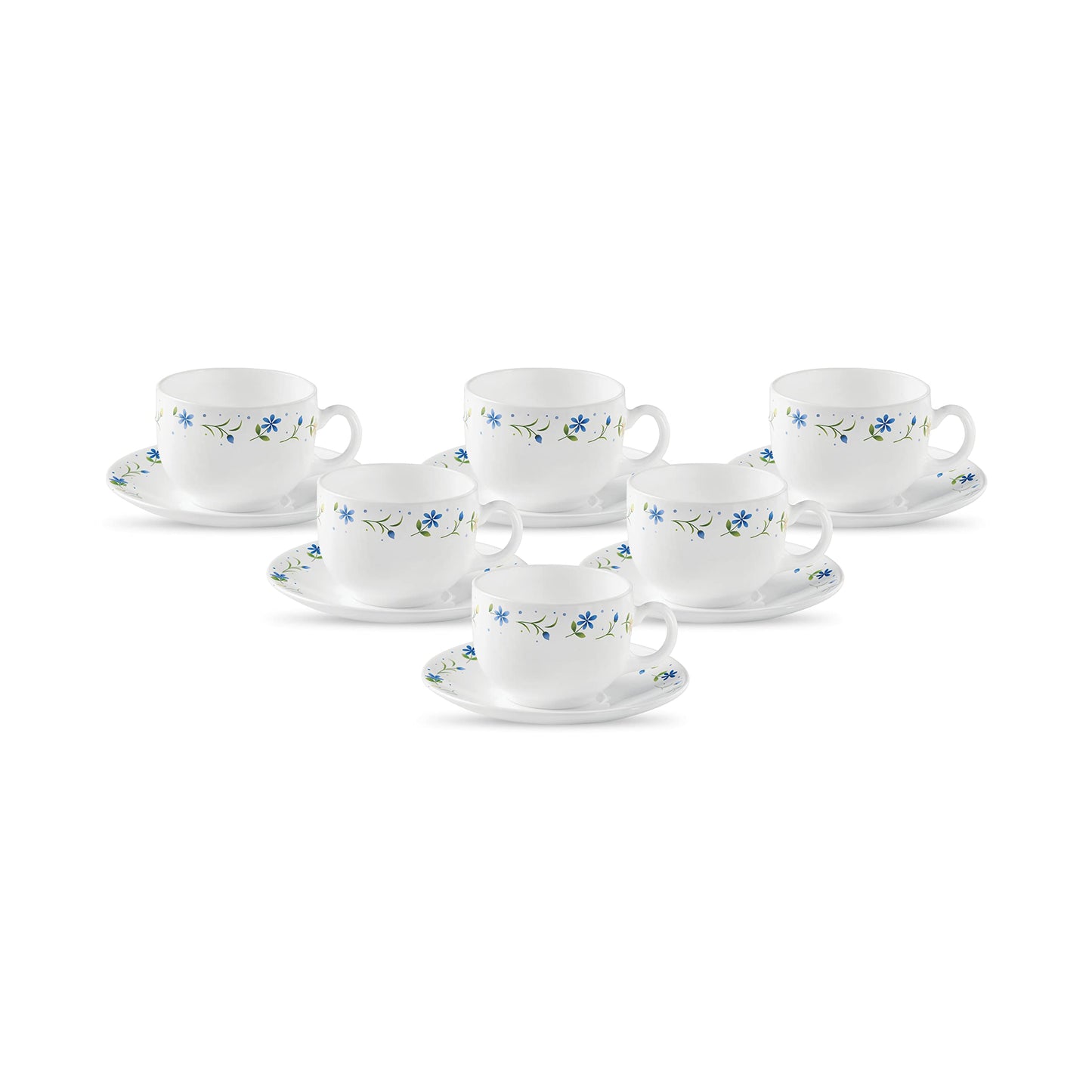 La Opala Diva, Opal Glass Crockery | Cup & Saucer Iris Regular, Set of 12 | Misty Drops, 160 ml | for Tea & Coffee | Microwave Safe | 100% Vegetarian | Extra Strong | Super Light | Super White