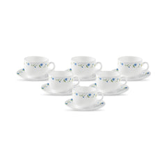 La Opala Diva, Opal Glass Crockery | Cup & Saucer Iris Regular, Set of 12 | Mystrio Black, 160 ml | for Tea & Coffee | Microwave Safe | 100% Vegetarian | Extra Strong | Super Light | Super White