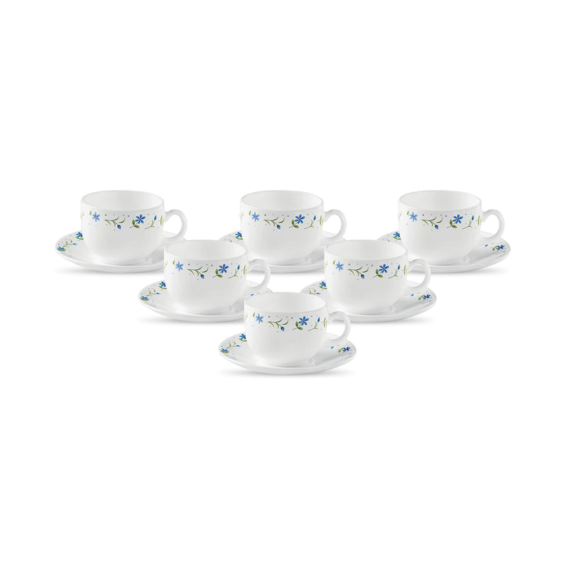 La Opala Diva, Opal Glass Crockery | Cup & Saucer Iris Regular, Set of 12 | Mystrio Black, 160 ml | for Tea & Coffee | Microwave Safe | 100% Vegetarian | Extra Strong | Super Light | Super White