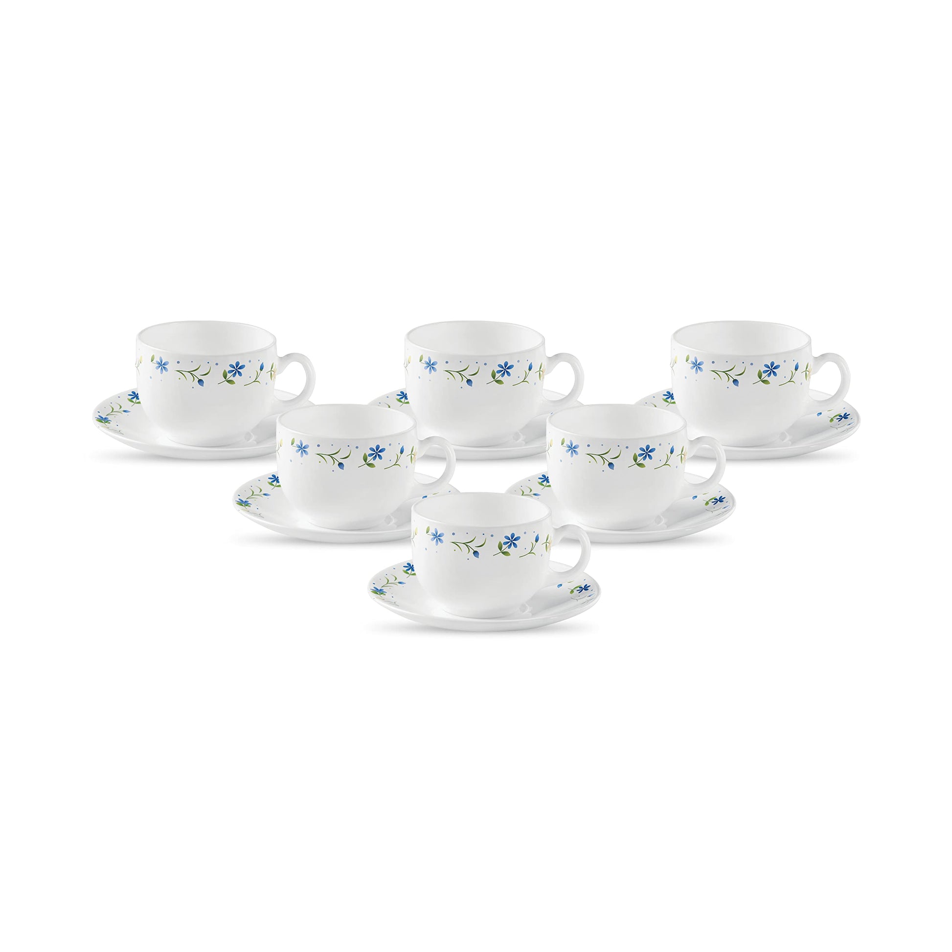 La Opala Diva, Opal Glass Crockery | Cup & Saucer Iris Regular, Set of 12 | Morning Glory, 160 ml | for Tea & Coffee | Microwave Safe | 100% Vegetarian | Extra Strong | Super Light | Super White
