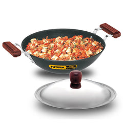 Hawkins Futura 2 Litre Deep Fry Pan, Hard Anodised Kadai with Glass Lid, Flat Bottom Kadhai, Black (AD20G)