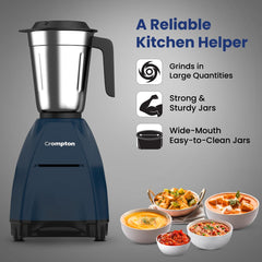 Crompton DX 750W Mixer Grinder with 5 Jars| 3 Stainless Steel Jars, 1 Blender Jar with Fruit Filter & 1 Grind & Store Jar | Powertron Motor | 2 Years Warranty