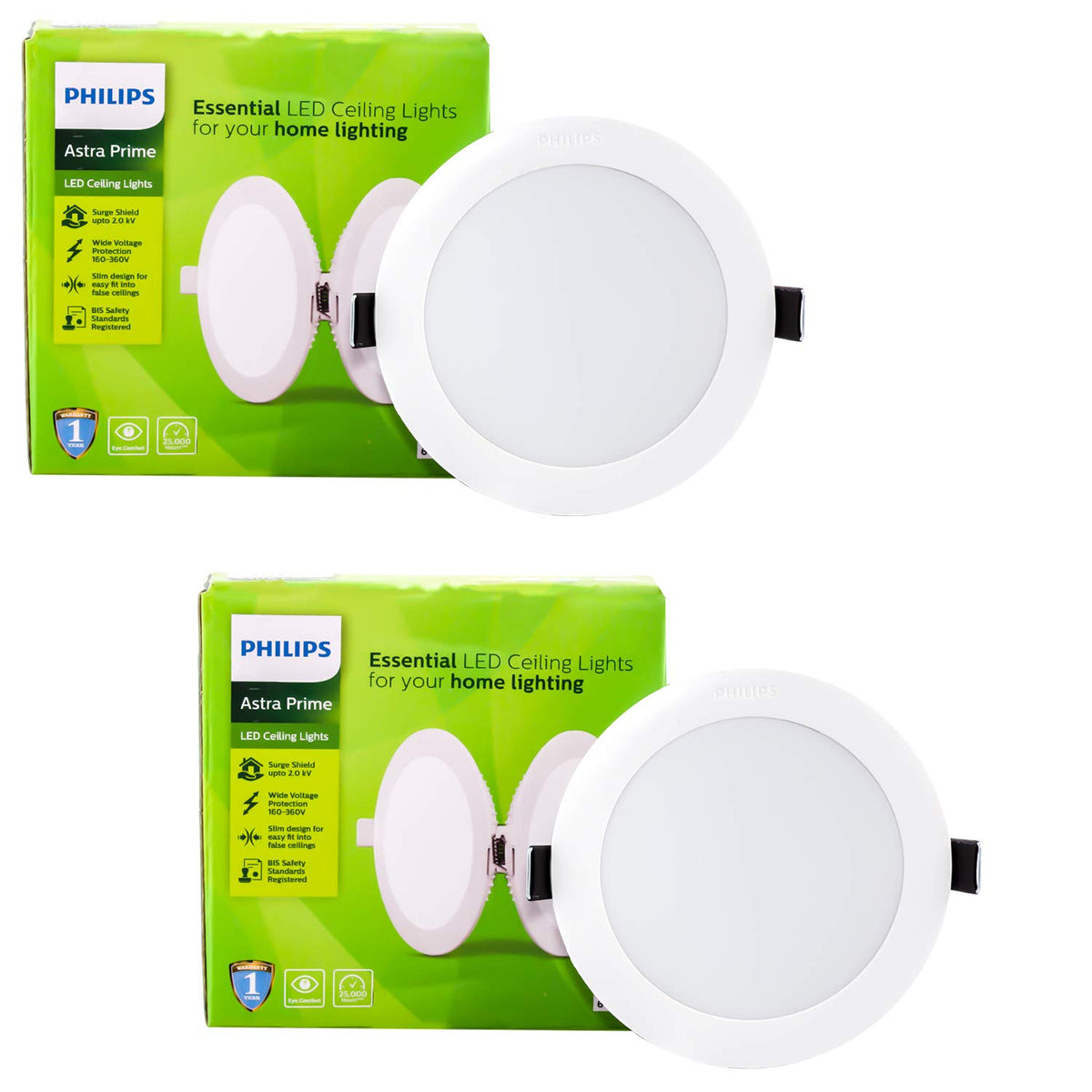 Philips Astra Prime 10-Watt Round LED Panel Ceiling Light (Cool Day Light, White, Pack of 2)