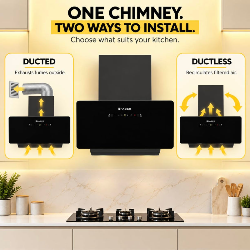 Faber Hood Trendy 90cm 1500 m³/hr BLDC Autoclean Slant Shape Chimney | Built In Oil Collector | Touch & Gesture Control 