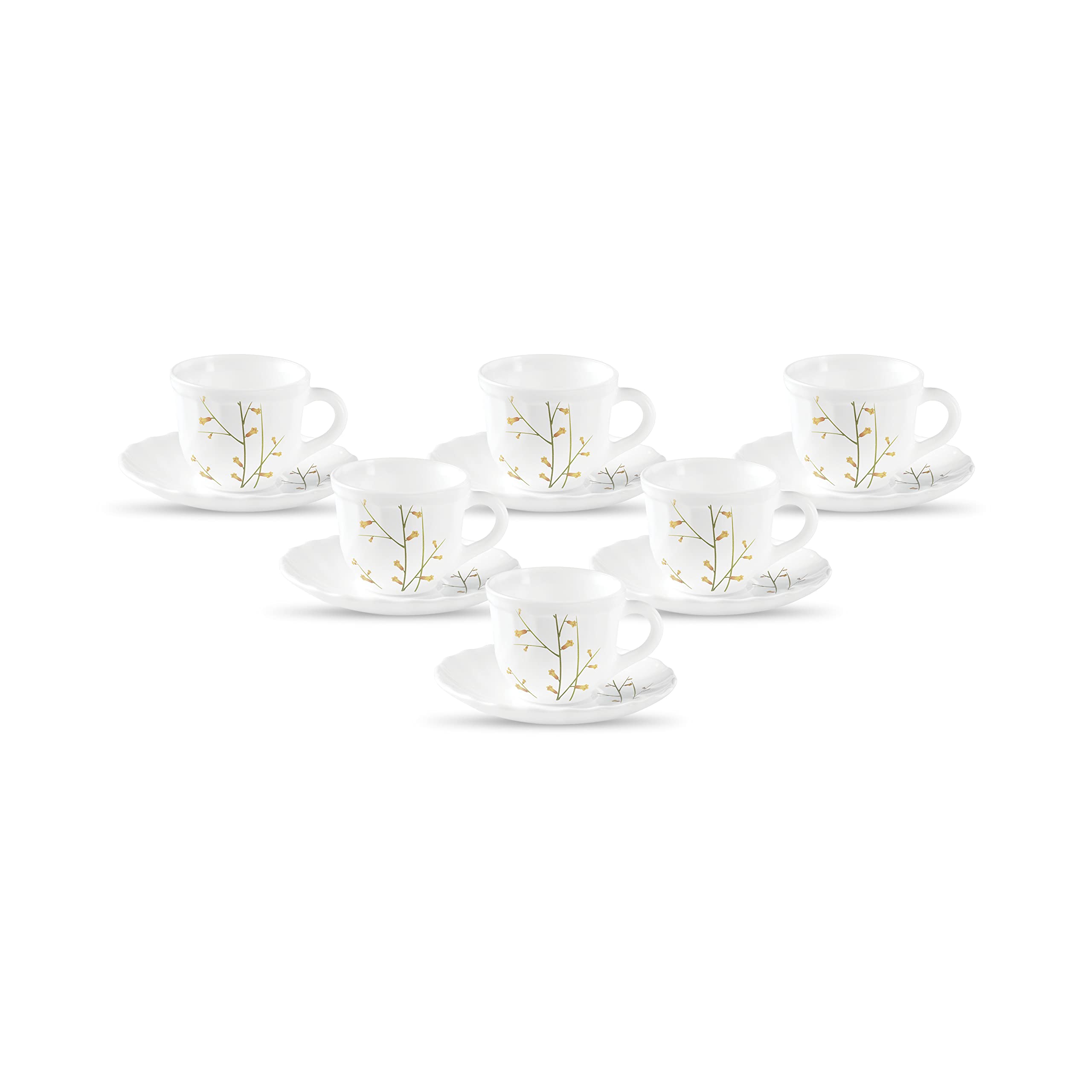 La Opala Diva, Opal Glass Crockery | Cup & Saucer Tulip Regular, Set of 12 | Aster Blue, 160 ml | for Tea & Coffee | Microwave Safe | 100% Vegetarian | Extra Strong | Super Light | Super White
