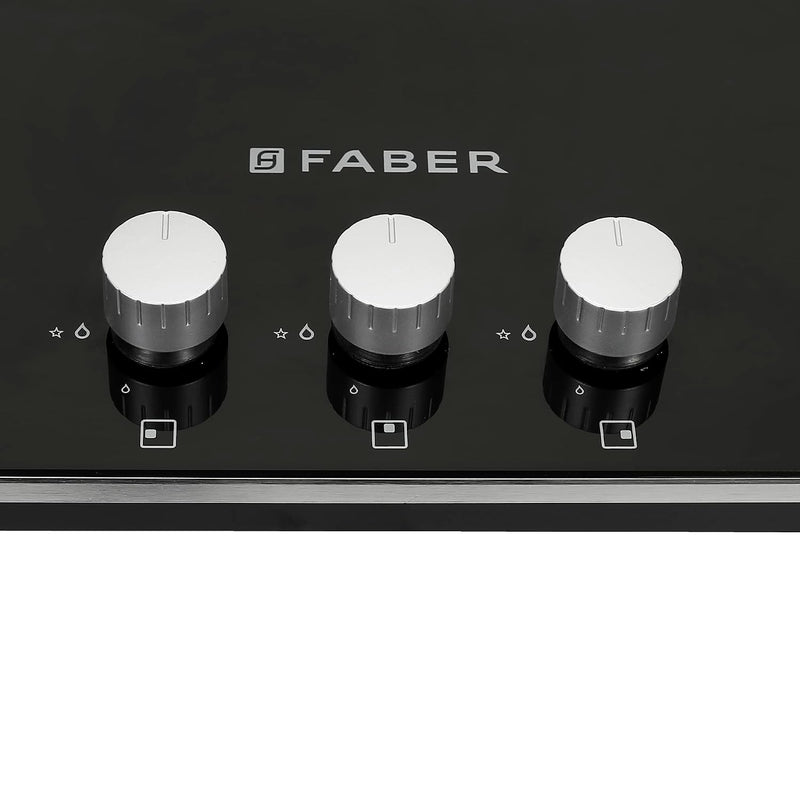 Faber Hob/Hobtop 3 Brass Burner, Electric Auto Ignition, Glass Top(HOB Orion 753 HD BB EBK) Black
